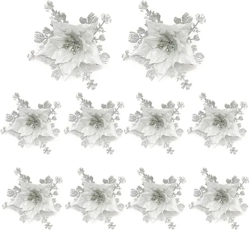Miniatura 8 de Paquete de 12 flores artificiales de Pascua para decoración de árbol de Navidad, guirnalda de coronas, material para boda, fiesta de Año Nuevo, Rosa