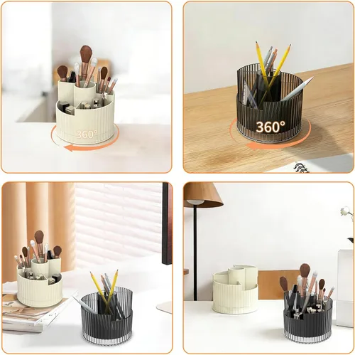 Miniatura 7 de Organizador giratorio de 360° para brochas de maquillaje, 5 ranuras para cosméticos, esmalte de uñas, suministro de arte, cuidado de la piel