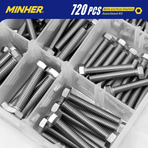 Miniatura 3 de MINHER Kit surtido de 720 tornillos y tuercas M4 M5 M6, acero inoxidable 304 (18-8), tornillos hexagonales tuercas y arandelas, incluye 15 tamaños