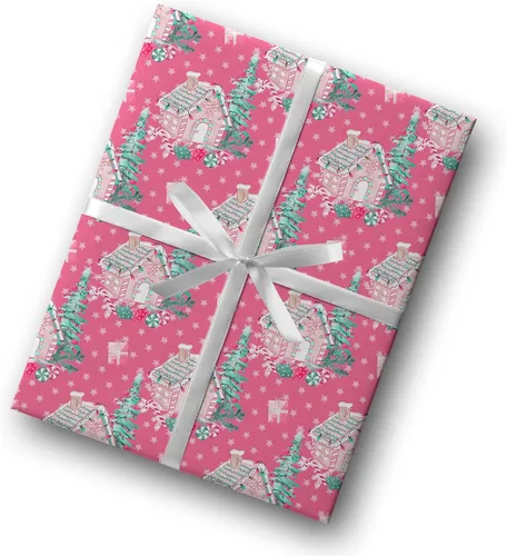 Miniatura 5 de Hermoso papel de regalo para casa de bastones de caramelo, rosa oscuro, rosa, grueso, papel de regalo de Navidad, turquesa, decoración navideña