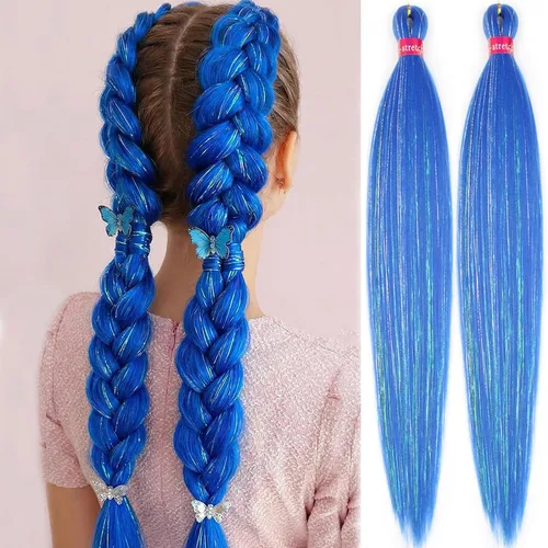 Miniatura 39 de Cabello trenzado verde con lentejuelas de 26 pulgadas, preestirado, trenzas de textura Yaki, extensiones de cabello pre plumadas, 3 paquetes, fácil