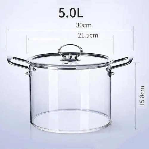 Miniatura 3 de Cacerola de vidrio, olla de cocina de borosilicato transparente con tapa y asa, olla antiadherente para fideos y chocolate (color transparente), 5L