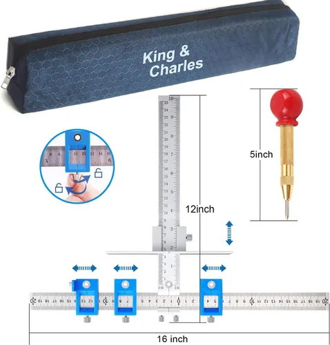 Miniatura 2 de King&Charles Plantilla de Herrajes para Gabinete, Plantilla de Mango de Gabinete de Metal con Punzón Central Automático, Juego Perfecto - Evita