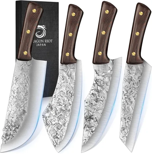 Miniatura 9 de DRAGON RIOT Juego de Cuchillos de Chef y Carnicero para Cortar Carne con Bolsa Enrollable, 12 PCS Juego de Cuchillos de Chef Forjados Japoneses