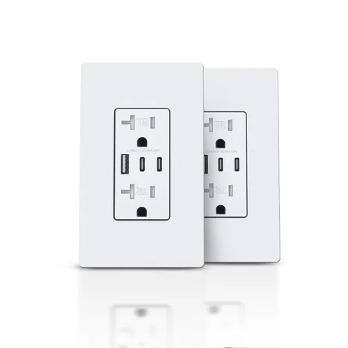 Miniatura 33 de TOPELER - Toma de corriente para montaje en pared con puertos USB 6.0A, dos tomas eléctricas de 20 amperios, tomas y puertos resistentes a la Negro