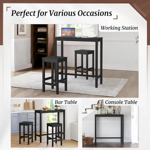 Miniatura 6 de Taburetes de bar de 26 pulgadas, juego de 2 sillas de bar, asiento de encimera de cocina con reposapiés, taburetes de madera de acacia para comedor