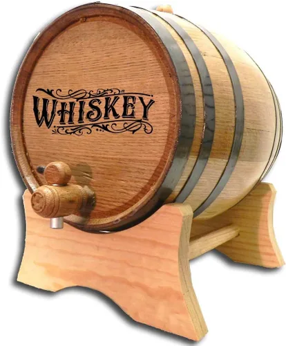 Barril de whisky grabado de 5 galones (20 litros) con soporte de madera, bung y espita - Mini barriles de roble carbonizado de 20 litros para whisky