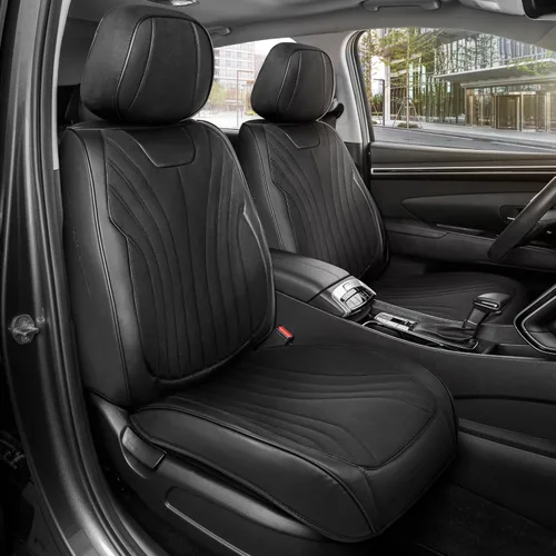 Miniatura 28 de MotorBox Haven Series - Fundas de asiento de piel de napa, para automóviles, edición Lux, fundas de asiento delantero con costuras de diamante