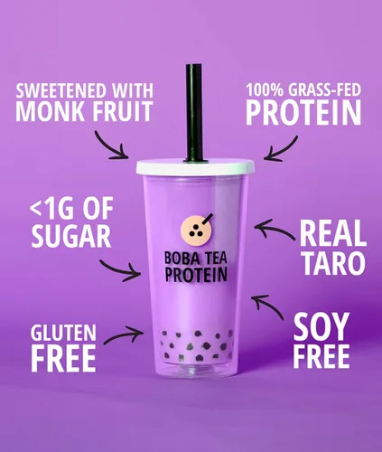 Miniatura 4 de Boba Tea Protein Taro Milk 25g de proteína aislada de suero de vacas alimentadas a pasto en polvo Bebida de té de burbujas sin gluten y sin soja