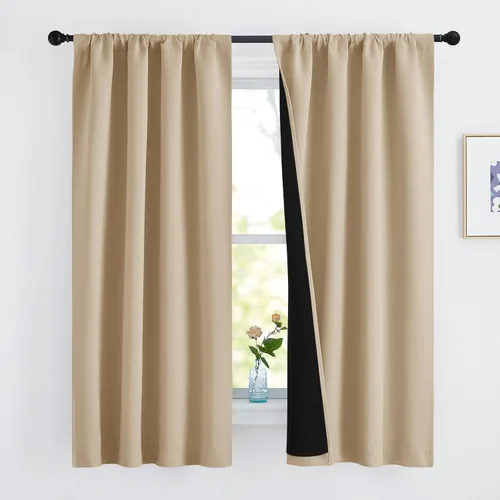 Miniatura 67 de NICETOWN Cortinas blancas 100% opacas, 2 capas gruesas completamente opacas con bolsillo para barra, cortinas aislantes térmicas para Blanco puro