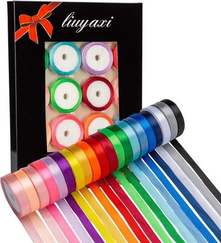 Miniatura 12 de LIUYAXI 2 Rollos de Cinta de Satén de Doble Cara Verde y Bosque, Total 50 Yardas, 3/8 Pulgadas x 25 Yardas Continuas Cada Rollo, Cinta