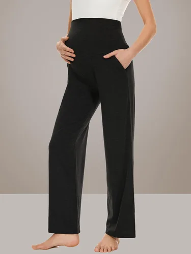 Miniatura 14 de Ecavus Pantalones de maternidad anchos y rectos para mujer, versátiles, cómodos, palazzo, elásticos, con bolsillos