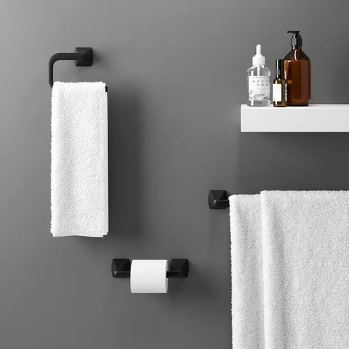 Miniatura 7 de Soporte de papel higiénico Pfister Bruxie, soporte de rollo de papel higiénico para baño, montado en la pared, con tornillos, acabado negro mate