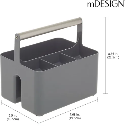 Miniatura 3 de mDesign Organizador de plástico para ducha, cesta dividida, asa de metal para baño, dormitorio, cocina, sostiene jabón, champú, acondicionador