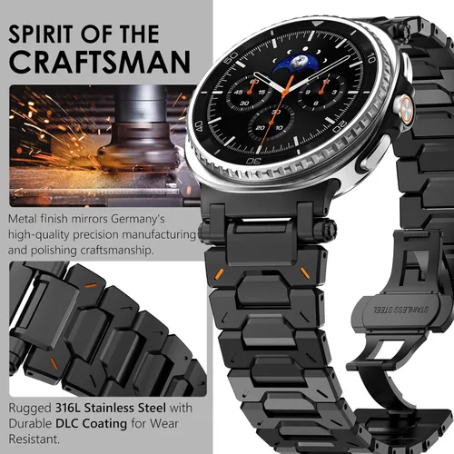 Miniatura 3 de WINGLE Compatible con Galaxy Watch 8/8 Classic Band para hombre, acero inoxidable, Samsung Galaxy Watch 8 Band de 1.732 in, 1.575 in, 1.811 in