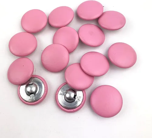 Miniatura 10 de Heyiwell 30 botones redondos cubiertos de cuero con vástago de metal, para vestidos de novia, camisas, vestidos, manualidades de costura (beige, mm)