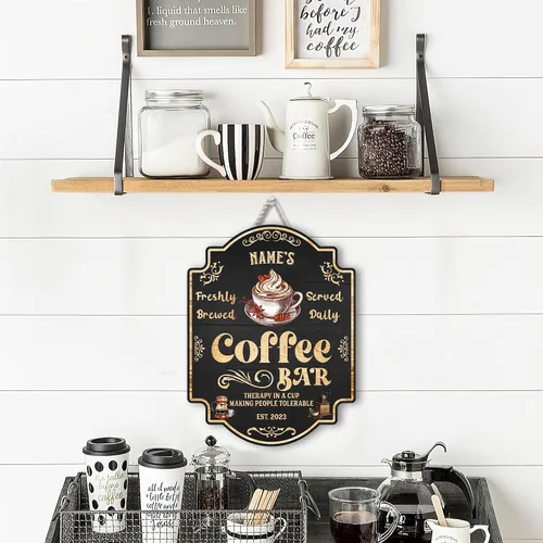 Miniatura 7 de Letrero de madera personalizado para barra de café, terapia en una taza tolerable a la gente, placa de pared para decoración de cocina, regalos