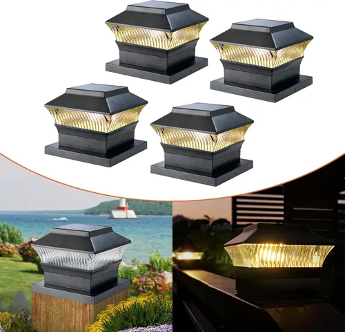 Miniatura 20 de Paquete de 4 luces solares para tapa de poste, modernas #2: se adapta a postes de vinilo de 4 x 4 y madera de 5 x 5 pulgadas, temperatura de 3