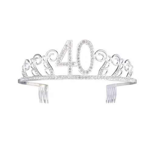 Miniatura 6 de Frcolor Tiara de cumpleaños, diamantes de imitación 40 cumpleaños coronas feliz 40 cumpleaños