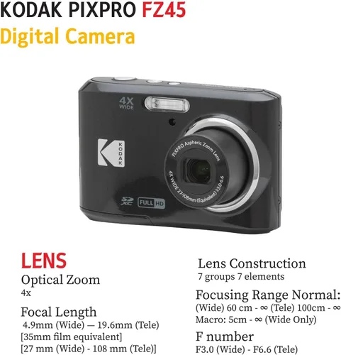 Miniatura 8 de Kodak PIXPRO FZ45 - Paquete de cámara digital con estuche negro para cámara de punto y disparo + tarjeta de memoria SD Transcend de 64 GB + cartera