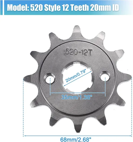 Miniatura 3 de X AUTOHAUX 1 Unidades 520 Estilo 12 Dientes 0.787 in ID Motocicleta Delantero Motor Piñón Motocicleta Dirt Pit Bike Mini Bike ATV