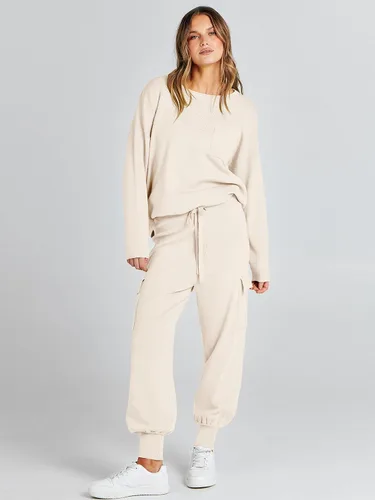 Miniatura 2 de Caracilia Conjunto de dos piezas para mujer, suéter de punto de manga larga y pantalones deportivos tipo cargo