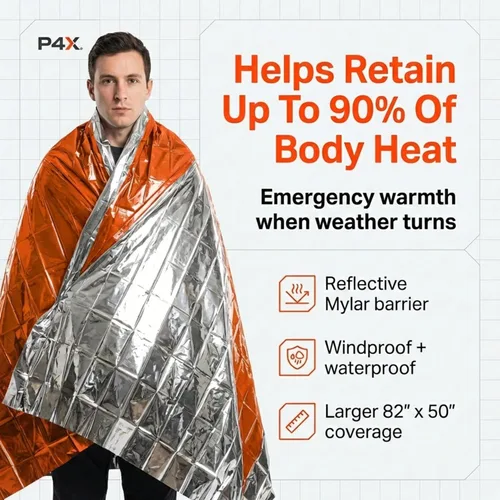 Miniatura 2 de PREPARED4X Paquete de 8 mantas Mylar – Manta de emergencia impermeable – Equipo de supervivencia resistente a rasgaduras y desgarros – Manta térmica