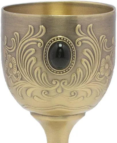Miniatura 7 de Copa de cáliz con incrustaciones de latón grabado en relieve de licor taza de proxeneta tamaño pequeño 1.7 oz (piedra preciosa)