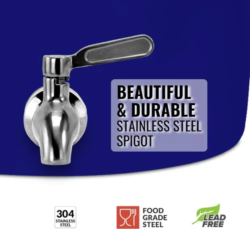 Miniatura 2 de Dispensador de agua de cerámica de porcelana Geo Sports, soporte de madera de 8 pulgadas, grifo de acero inoxidable, válvula incluida. Se adapta a