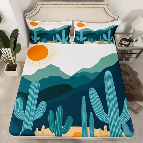 Miniatura 7 de Erosebridal Sábanas de cama modernas de mediados de siglo, sábana bajera con estampado de luna, tamaño individual, minimalismo, sábanas de montaña