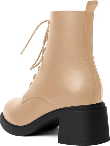 Miniatura 97 de ROSERWISH Botas altas de tacón bajo y grueso para mujer, con cordones, cómodas, modernas, con puntera redonda, de 2.5 pulgadas
