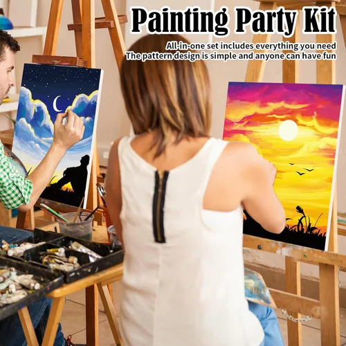 Miniatura 3 de Nuberlic Paquete de 2 Lienzos Predibujados de 8x10 pulgadas para Pintar para Adultos Kit de Pintar y Beber para Noche de Cita de Parejas Adultas