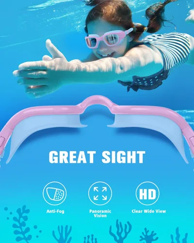 Miniatura 5 de Kids Swim Goggles with Silicone Swim Cap, Swimming Goggles Cap Set for Kids 6-14, Anti-Fog Anti-UV for Boys Girls Gorra azul/púrpura+azul