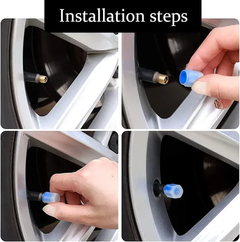 Miniatura 5 de deemars Tapones universales fluorescentes para válvulas de neumáticos de automóvil, 4 piezas, azul, ABS + material luminoso, compatible