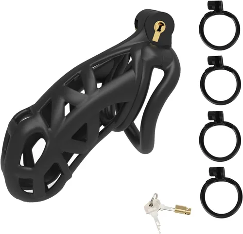 Miniatura 8 de Chastity Cage - Jaula de castidad para adultos, juguetes sexuales para adultos con 5 anillos activos, dispositivos de castidad para pene