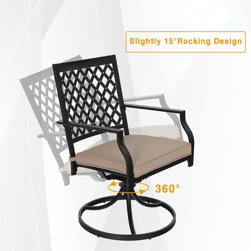 Miniatura 2 de PHI VILLA Juego de 2 sillas de comedor giratorias para exteriores, muebles de patio, mecedoras con cojín, soporta 300 libras para jardín y patio