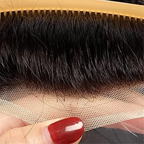 Miniatura 2 de Toupee para hombres con sistema de cabello humano para hombres, 8 x 10 pulgadas, gorra de encaje francés suave con 2 pulgadas claramente