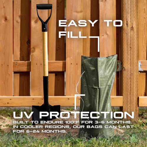 Miniatura 6 de (No fabricadas en China) Bolsas de arena resistentes para inundaciones, paquete de 30 bolsas de arena vacías con cuerdas de amarre, protección UV