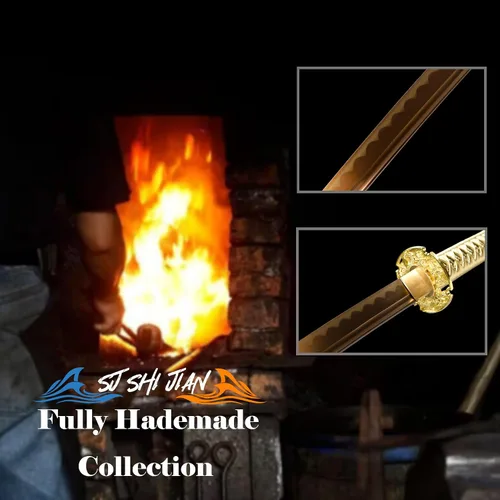Miniatura 3 de 40.6 pulgadas de acero de alto carbono al horno dragón de oro japonés Katana Samurai Espada Full Tang jian
