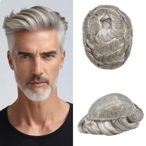 Miniatura 58 de Toupee para hombres Full Poly Mens Toupee Cabello humano Piezas para hombres Sistema de reemplazo de pelo para hombres Protesis Capilar Para Hombre