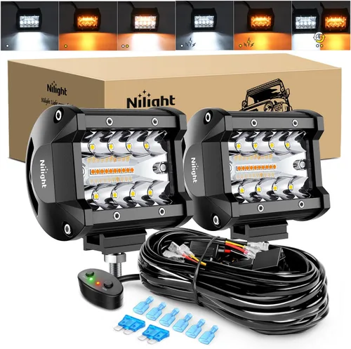 Miniatura 15 de Nilight Barra de Luz Lateral de Disparo 2 PCS 4.3 Pulgadas Triple Fila Combo Spot Flood para Iluminación de Trabajo de Conducción Todoterreno