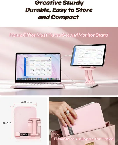 Miniatura 3 de LISEN Soporte para tablet para iPad, plegable, para oficina en casa, accesorios de escritorio, viajes, para iPad, dormitorio, universidad, Rosa
