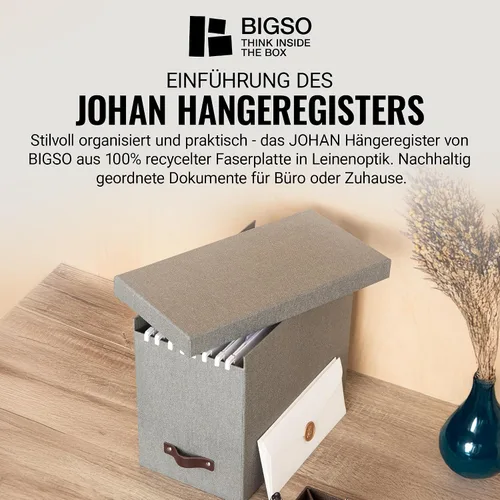 Miniatura 2 de Bigso Box of Sweden Organizador de archivos con elegante asa de cuero, caja organizadora de aspecto escandinavo que incluye 8 archivos colgantes