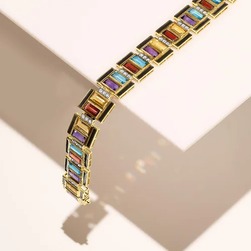 Miniatura 3 de Ross-Simons 22.50 ct. t.w. Multi-Gemstone Art Deco-Inspired Bracelet With Black Enamel in 18kt Gold Over Sterling