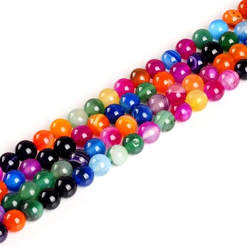 Miniatura 13 de 47 cuentas de cristal natural de 0.315 pulgadas (0.315 in) con rayas de ónix y ágatas, cuentas redondas sueltas para curación de pulseras, collares