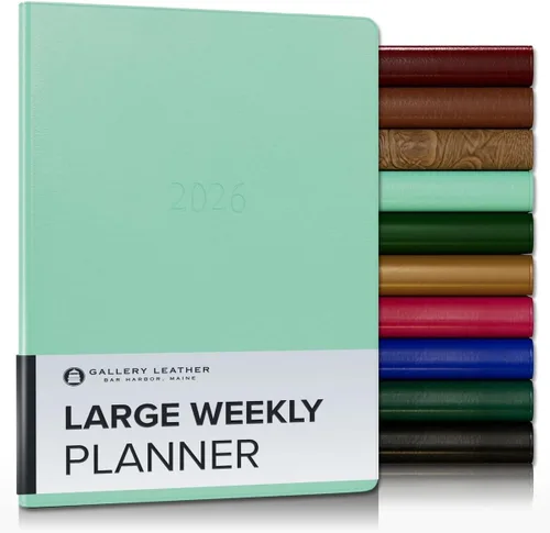 Miniatura 101 de Gallery Leather Agenda semanal y mensual grande 2025-2026, agenda y cuaderno con elegantes bordes de página dorados dorados, 12 meses, cactus Cactus