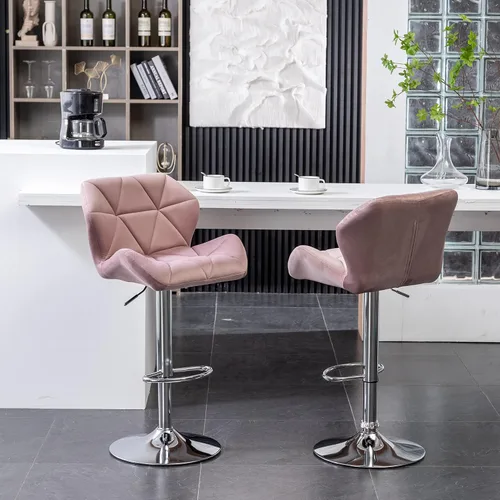 Miniatura 5 de Roundhill Furniture Breni - Taburetes de bar giratorios de terciopelo con diamantes de altura ajustable, juego de 2, color malva
