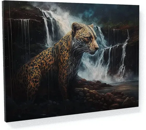 Miniatura 17 de Sense Canvas Arte en lienzo con retrato de leopardo verde 2 – Decoración del hogar para pared, póster grande 40 x 30 / 0.75 pulgadas
