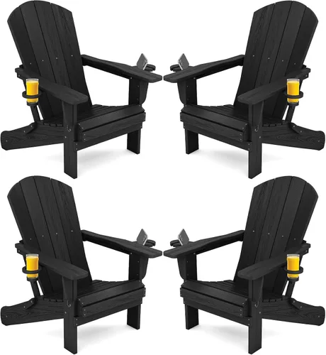 Miniatura 43 de SERWALL Silla Adirondack con portavasos – Juego de 2 sillas Adirondack compuestas para exteriores de polietileno de alta densidad para todo