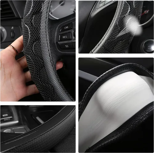 Miniatura 5 de GIANT PANDA Cubierta de volante para Dodge Ram 1500 - Fundas para volante de automóvil para Dodge Ram 2500 3500 15.5-16 pulgadas - Negro B-Negro